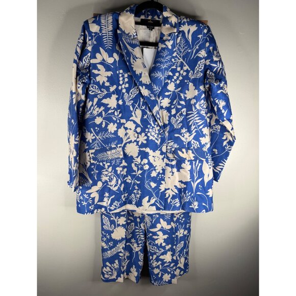 NWT Twinkle Hanspal Floral Printed Blazer Pants Set in Blue Meadow Print Size L - Picture 4 of 8